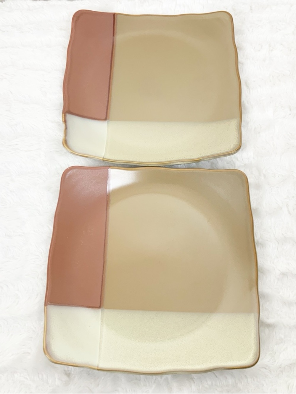 Sango Gold Dust Sienna 2 Square Salad Plates Western Southwest Earthtones Boho